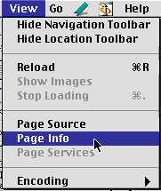 graphic of pull-down menu with page info option.